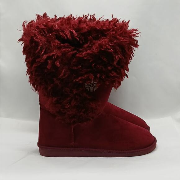 Shoedazzle Loretta Fuzzy Booties Women's 9 Dark Red Faux Suede Fur Boots Shoes - Picture 1 of 12